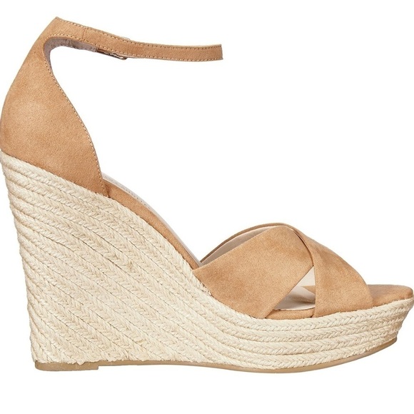 Chinese Laundry Morgan Micro Suede ankle strap wedge heels Camel sandals Sz 10 - Picture 6 of 16